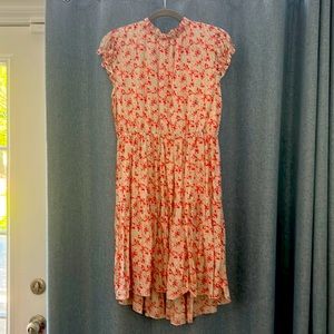 Small floral casual dress with ruffled cap sleeves and elasticized waist